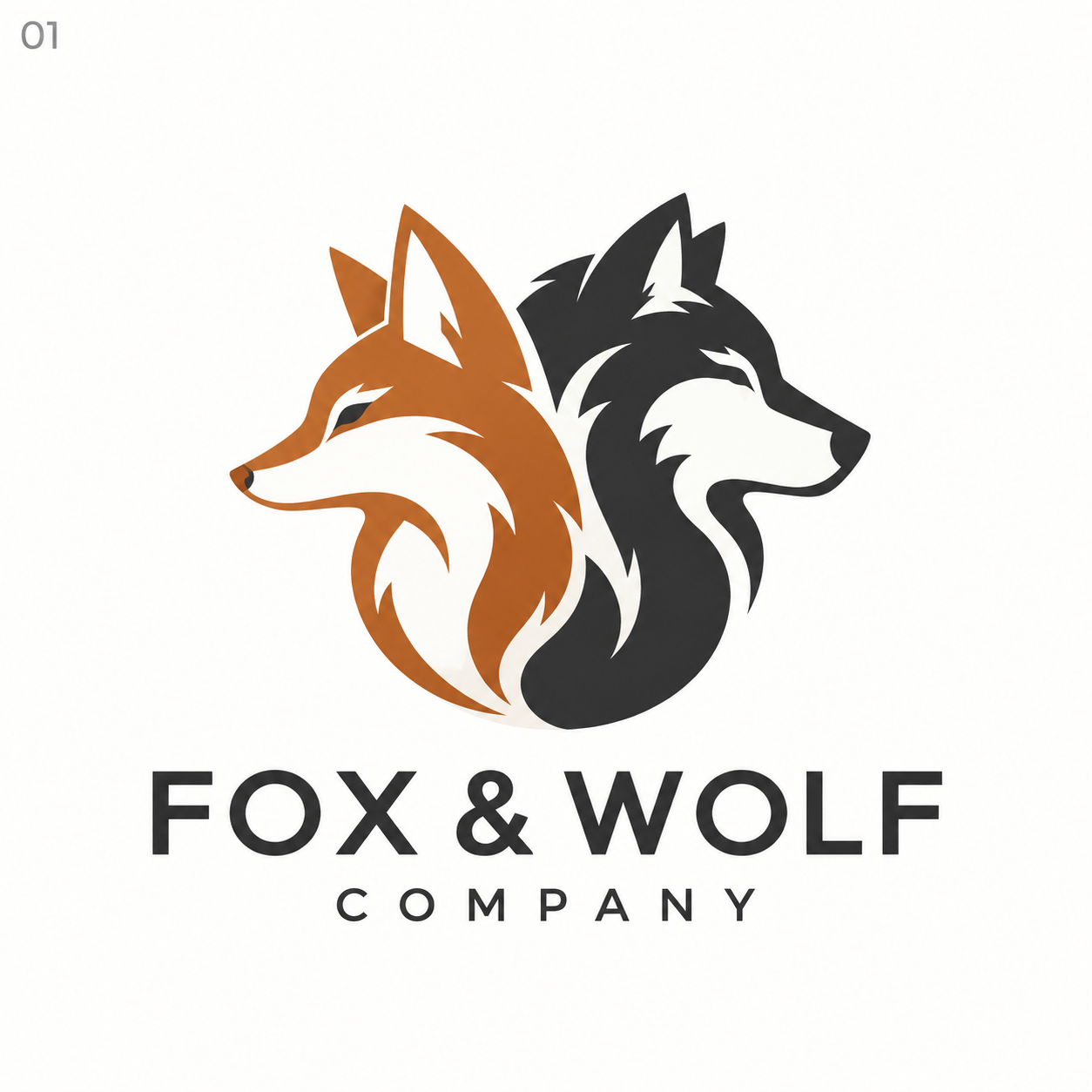 Fox & Wolf Company — copper fox and charcoal wolf logo